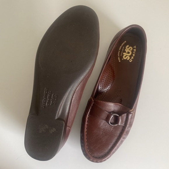 SAS Tripad Comfort Foot Bed Size 7 Brown Leather Penny Slip On Loafers w/ Buckle - Picture 12 of 15